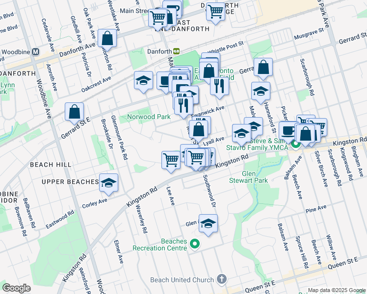 map of restaurants, bars, coffee shops, grocery stores, and more near 9 Benlamond Avenue in Toronto