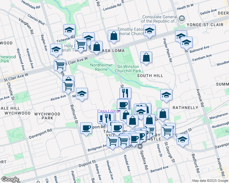 map of restaurants, bars, coffee shops, grocery stores, and more near in Toronto