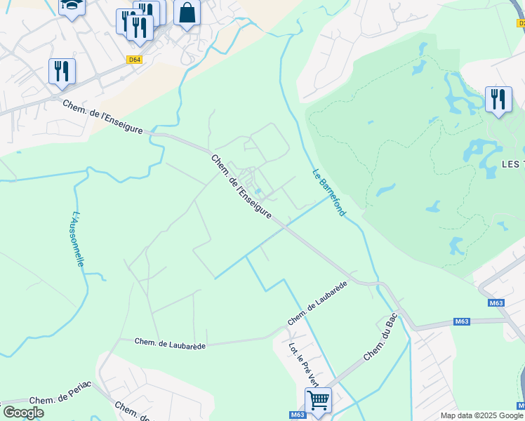 map of restaurants, bars, coffee shops, grocery stores, and more near Chemin de l'Enseigure in Aussonne