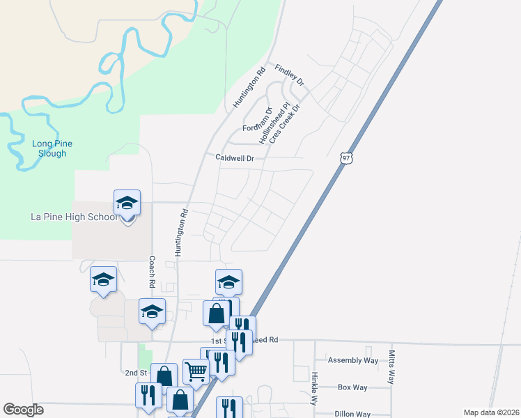 map of restaurants, bars, coffee shops, grocery stores, and more near 51693-51859 The Dalles-California Highway in La Pine