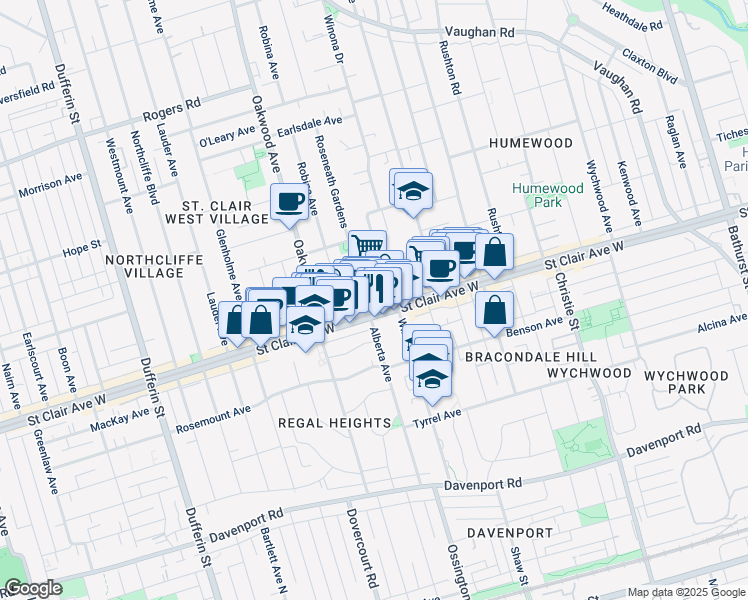 map of restaurants, bars, coffee shops, grocery stores, and more near 185 Alberta Avenue in Toronto