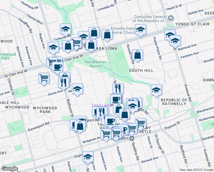 map of restaurants, bars, coffee shops, grocery stores, and more near in Toronto