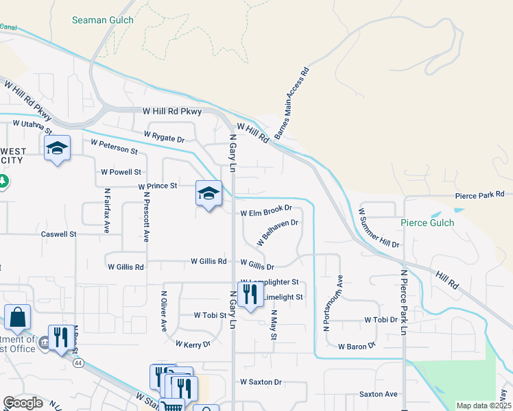 map of restaurants, bars, coffee shops, grocery stores, and more near 7126 West Elm Brook Drive in Boise