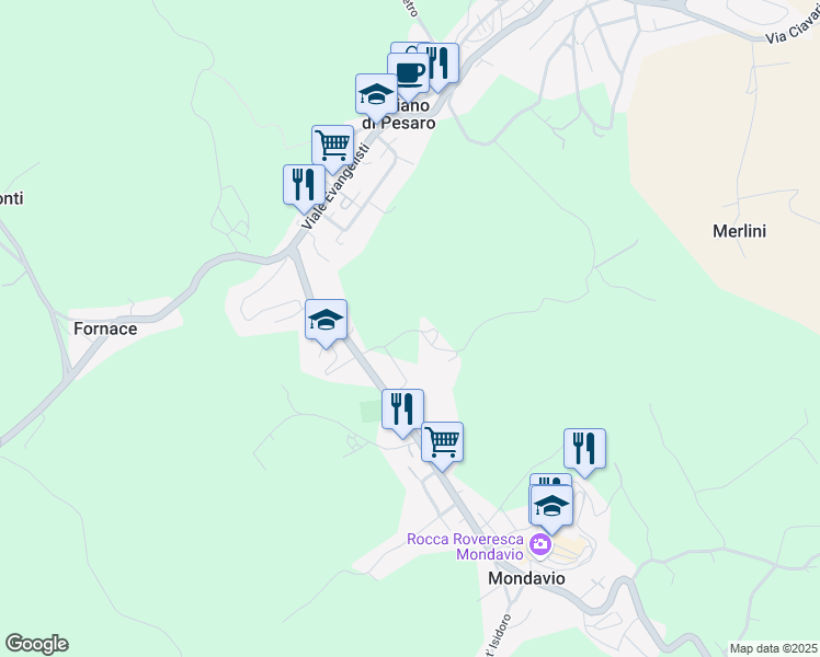 map of restaurants, bars, coffee shops, grocery stores, and more near 12A Via Cannella in Orciano di Pesaro