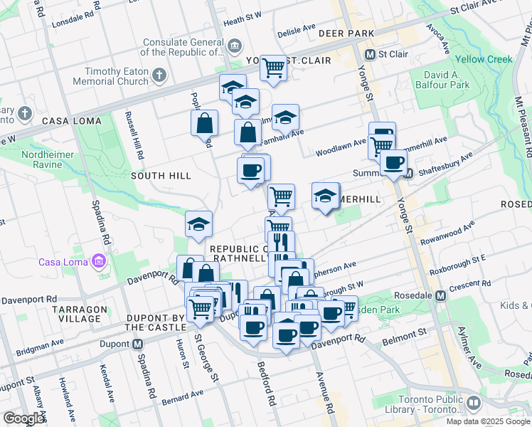 map of restaurants, bars, coffee shops, grocery stores, and more near 330 Avenue Road in Toronto
