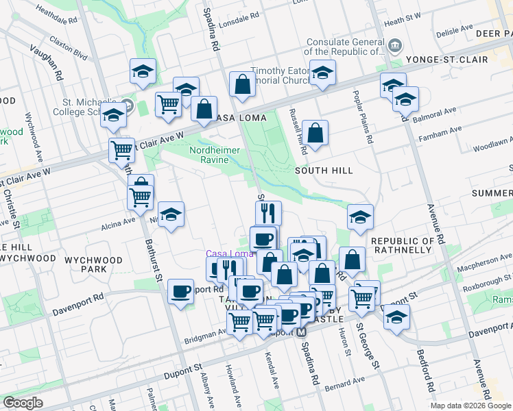 map of restaurants, bars, coffee shops, grocery stores, and more near in Toronto