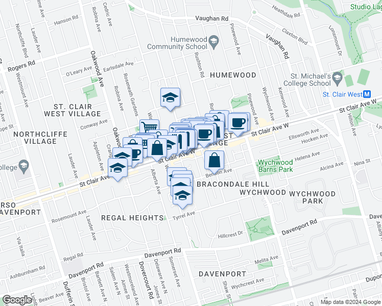 map of restaurants, bars, coffee shops, grocery stores, and more near in Toronto