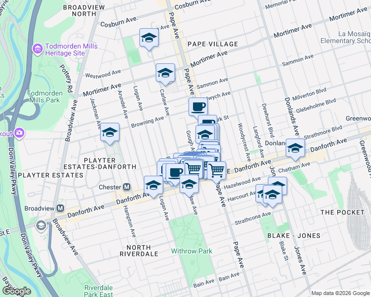 map of restaurants, bars, coffee shops, grocery stores, and more near 15 Cruikshank Avenue in Toronto