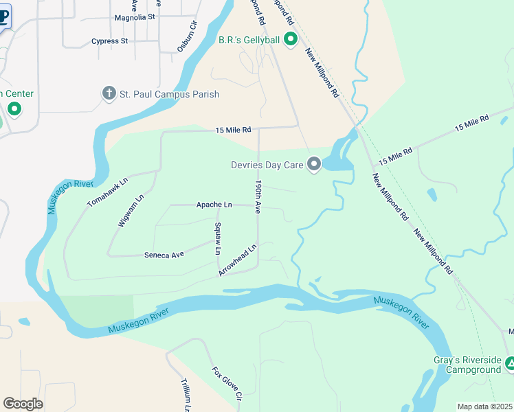 map of restaurants, bars, coffee shops, grocery stores, and more near 15830 190th Avenue in Big Rapids