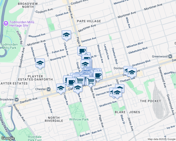 map of restaurants, bars, coffee shops, grocery stores, and more near in Toronto
