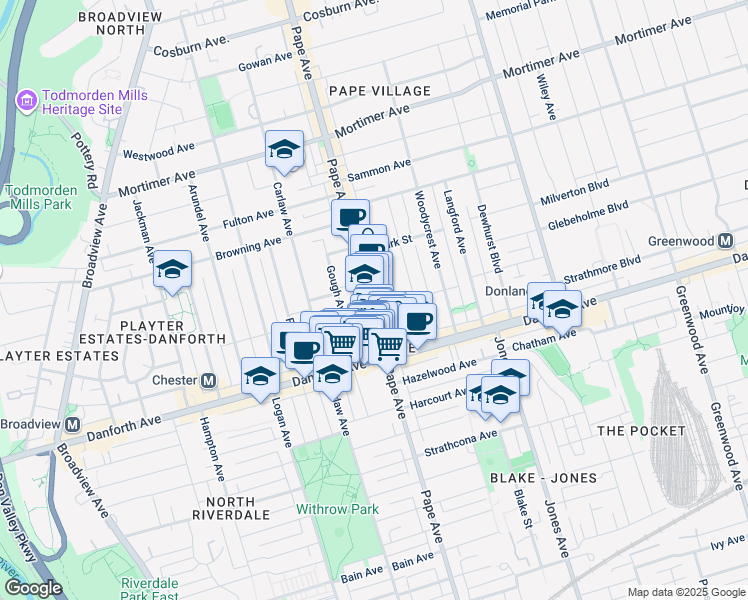map of restaurants, bars, coffee shops, grocery stores, and more near in Toronto
