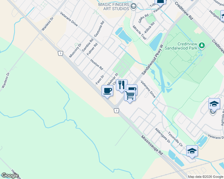 map of restaurants, bars, coffee shops, grocery stores, and more near 158 Keppel Circle in Brampton