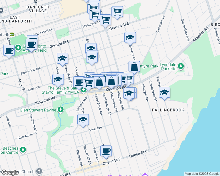 map of restaurants, bars, coffee shops, grocery stores, and more near in Toronto
