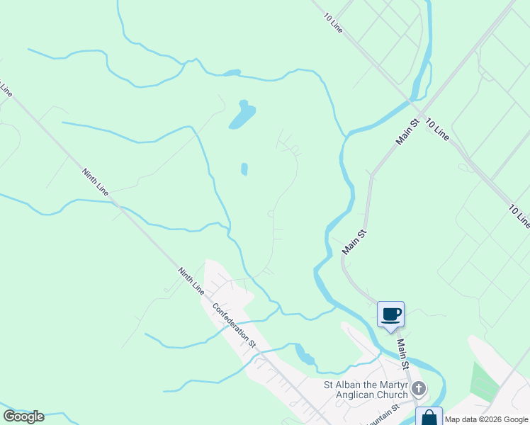 map of restaurants, bars, coffee shops, grocery stores, and more near 21 Bishop Court in Halton Hills