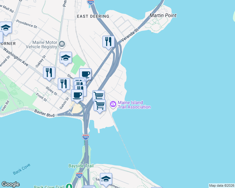 map of restaurants, bars, coffee shops, grocery stores, and more near 30 Windsor Terrace in Portland