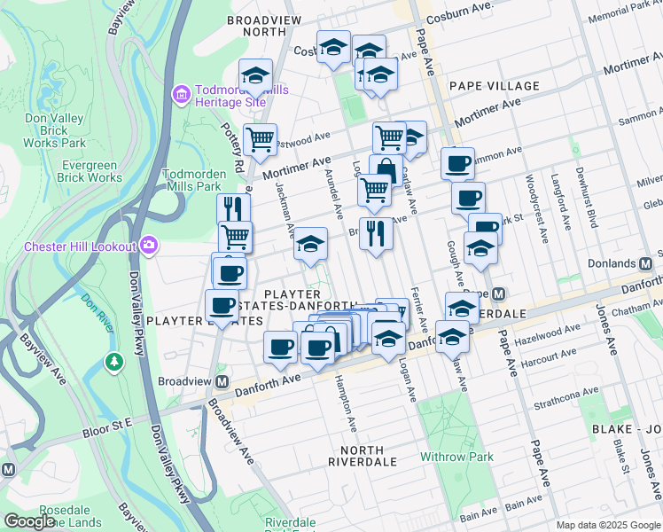 map of restaurants, bars, coffee shops, grocery stores, and more near in Toronto