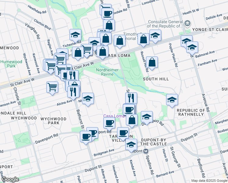 map of restaurants, bars, coffee shops, grocery stores, and more near in Toronto