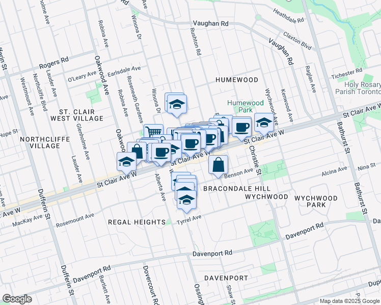 map of restaurants, bars, coffee shops, grocery stores, and more near in Toronto