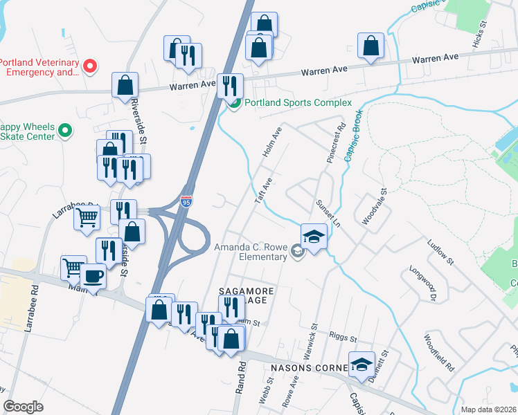 map of restaurants, bars, coffee shops, grocery stores, and more near 201 Taft Avenue in Portland