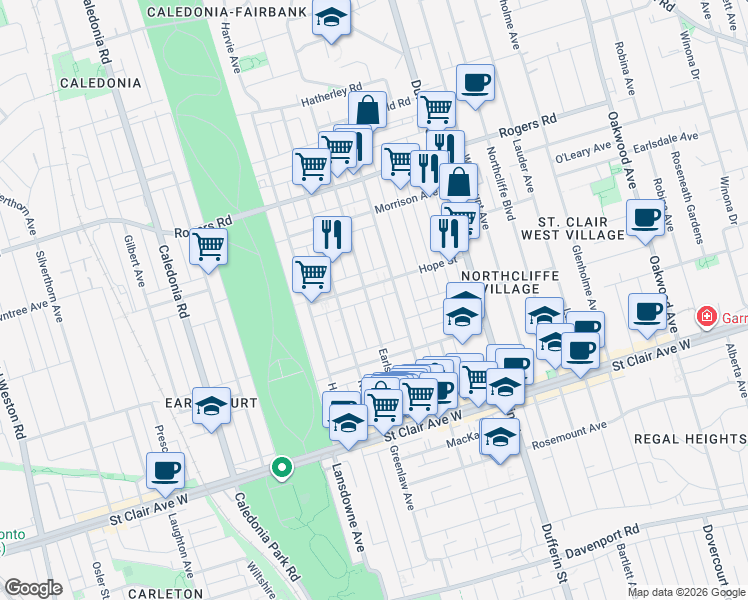 map of restaurants, bars, coffee shops, grocery stores, and more near 137 Earlscourt Avenue in Toronto