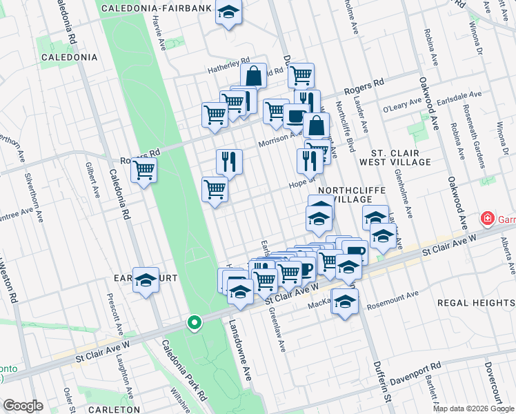 map of restaurants, bars, coffee shops, grocery stores, and more near 137 Earlscourt Avenue in Toronto