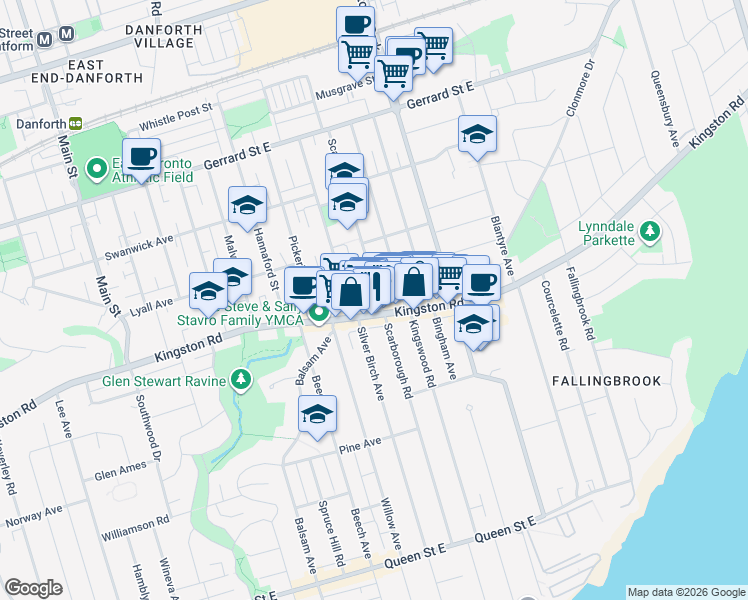 map of restaurants, bars, coffee shops, grocery stores, and more near in Toronto
