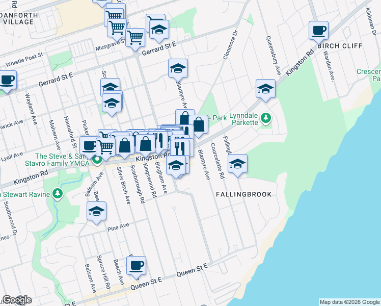 map of restaurants, bars, coffee shops, grocery stores, and more near in Toronto