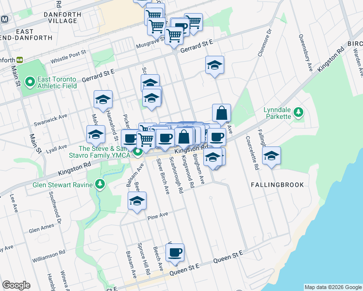 map of restaurants, bars, coffee shops, grocery stores, and more near in Toronto