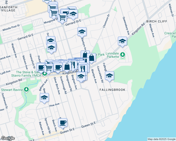 map of restaurants, bars, coffee shops, grocery stores, and more near in Toronto