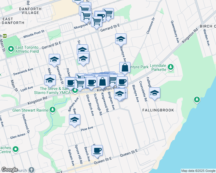map of restaurants, bars, coffee shops, grocery stores, and more near in Toronto
