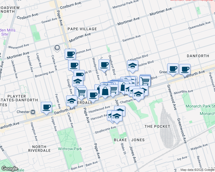 map of restaurants, bars, coffee shops, grocery stores, and more near in Toronto