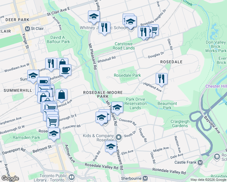 map of restaurants, bars, coffee shops, grocery stores, and more near in Toronto