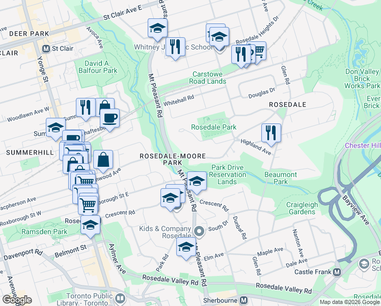 map of restaurants, bars, coffee shops, grocery stores, and more near in Toronto