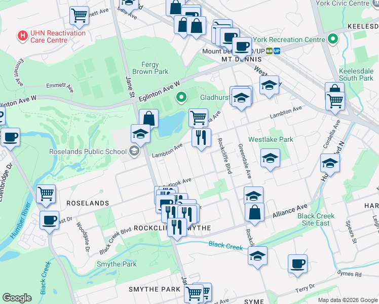 map of restaurants, bars, coffee shops, grocery stores, and more near in Toronto