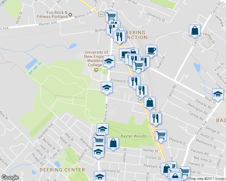 map of restaurants, bars, coffee shops, grocery stores, and more near 16 Saint Joseph Street in Portland