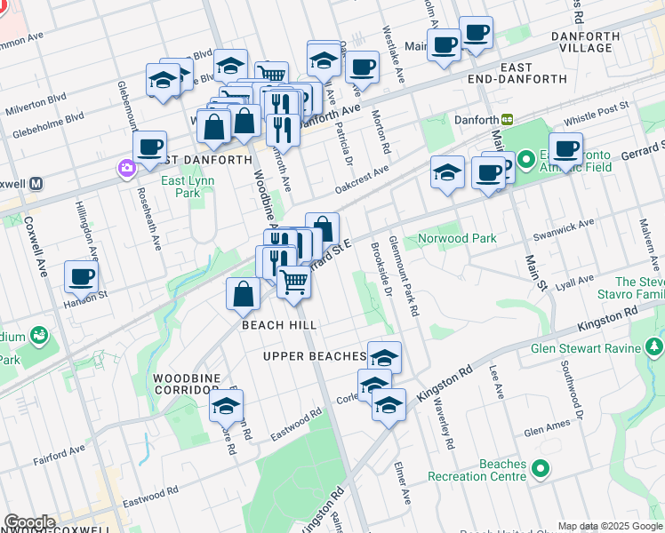 map of restaurants, bars, coffee shops, grocery stores, and more near 178 Golfview Avenue in Toronto