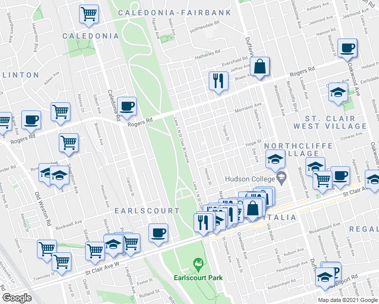 map of restaurants, bars, coffee shops, grocery stores, and more near 202 Harvie Avenue in Toronto