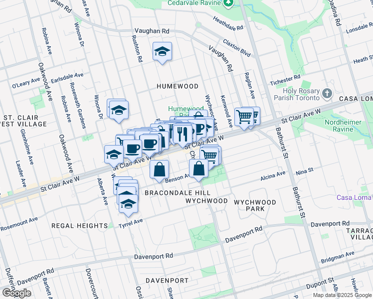 map of restaurants, bars, coffee shops, grocery stores, and more near in Toronto