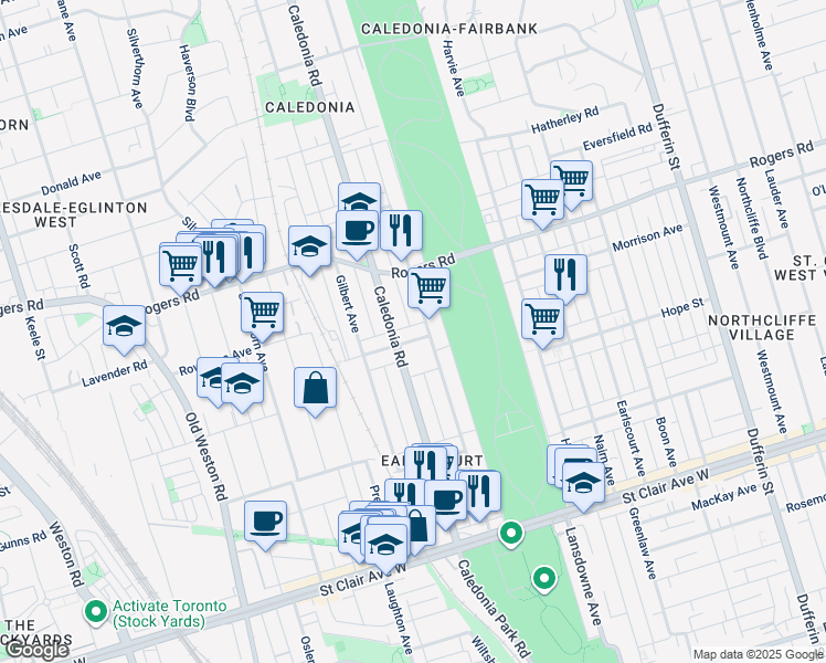 map of restaurants, bars, coffee shops, grocery stores, and more near in Toronto