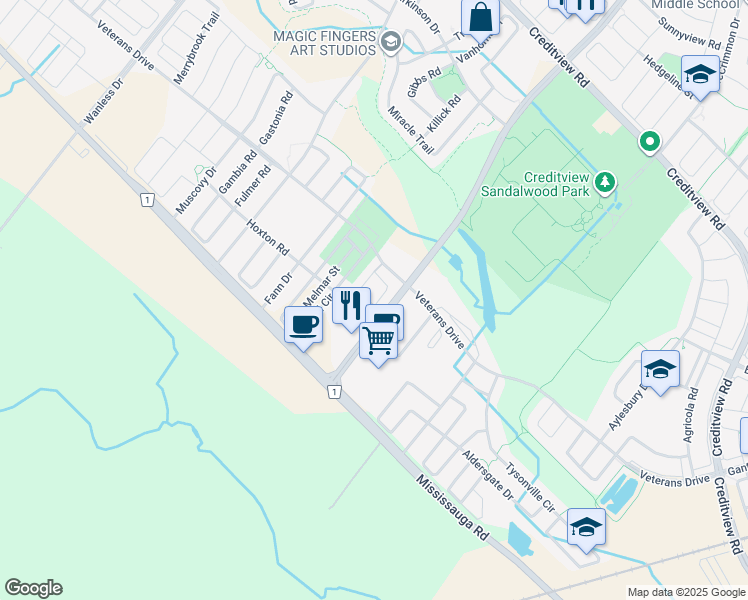 map of restaurants, bars, coffee shops, grocery stores, and more near in Brampton