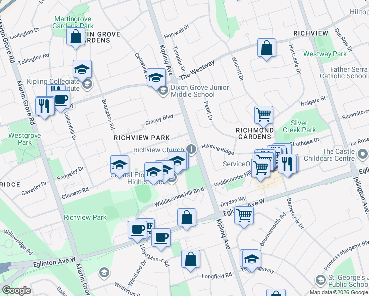map of restaurants, bars, coffee shops, grocery stores, and more near in Toronto