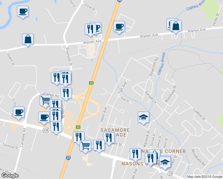 map of restaurants, bars, coffee shops, grocery stores, and more near 182 Holm Avenue in Portland