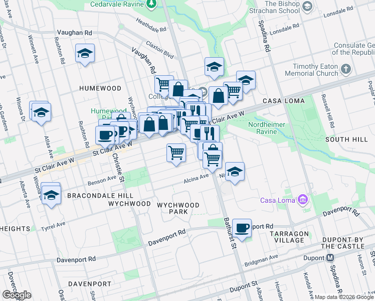 map of restaurants, bars, coffee shops, grocery stores, and more near 17 Hocken Avenue in Toronto