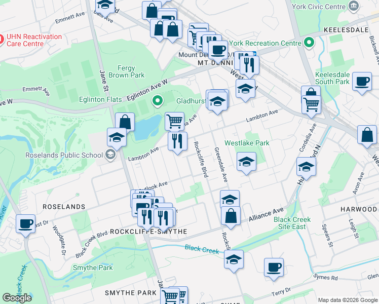 map of restaurants, bars, coffee shops, grocery stores, and more near in Toronto