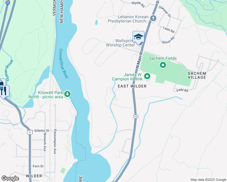 map of restaurants, bars, coffee shops, grocery stores, and more near 69 Lily Lane in Lebanon