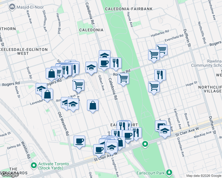 map of restaurants, bars, coffee shops, grocery stores, and more near in Toronto