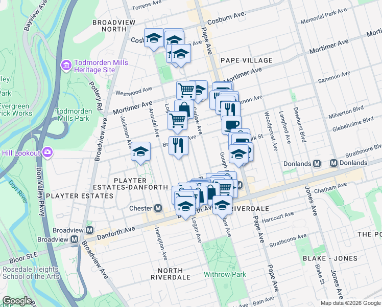 map of restaurants, bars, coffee shops, grocery stores, and more near 118 Ferrier Avenue in Toronto