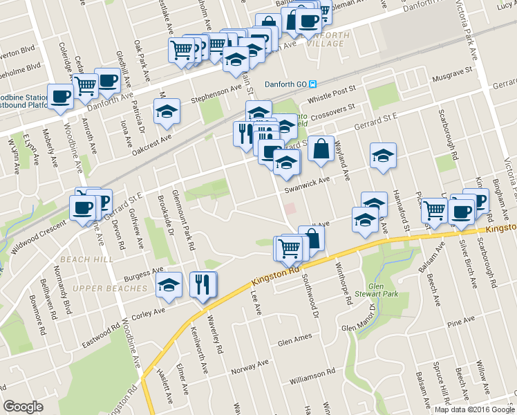 map of restaurants, bars, coffee shops, grocery stores, and more near in Toronto