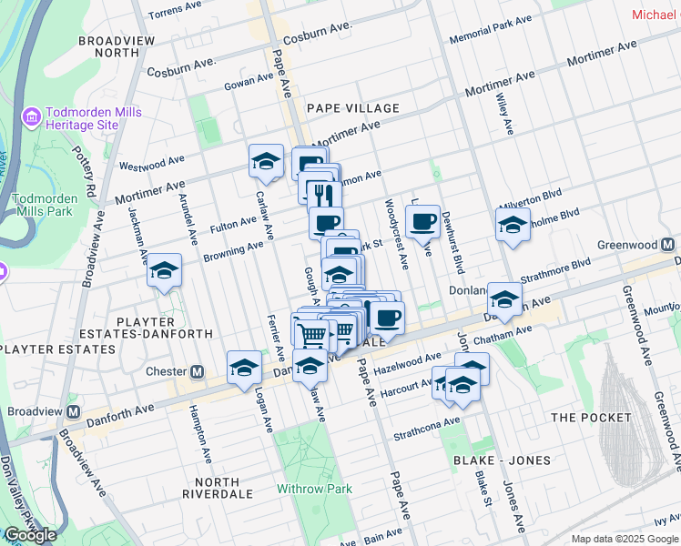 map of restaurants, bars, coffee shops, grocery stores, and more near in Toronto