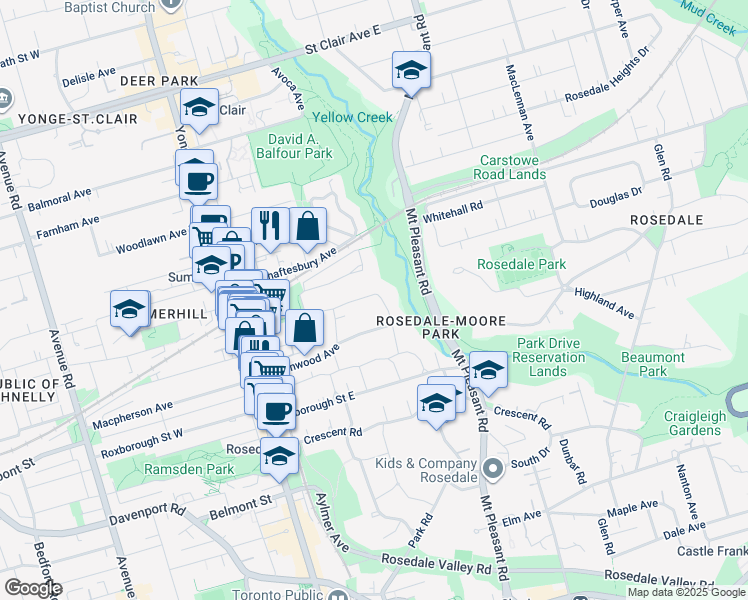 map of restaurants, bars, coffee shops, grocery stores, and more near 24 Thornwood Road in Toronto